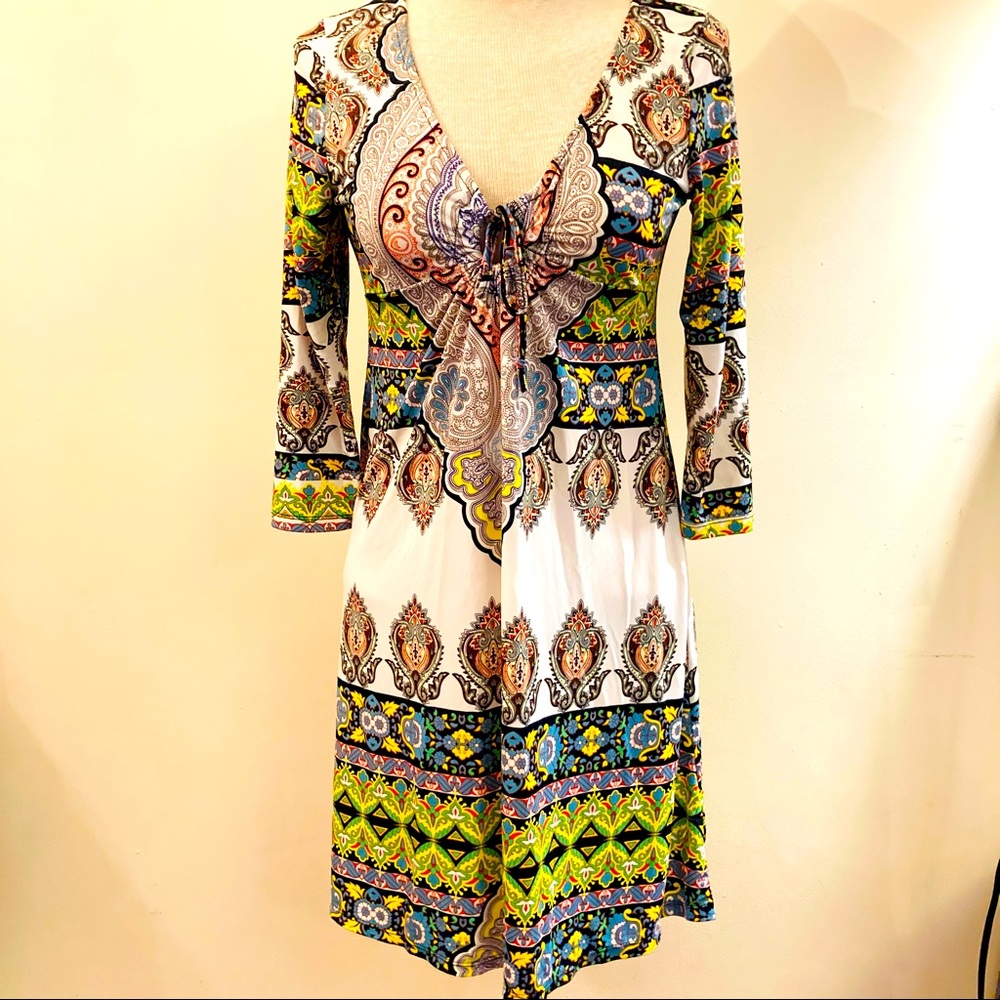 White Mark Paisley Boho Dress Sz L